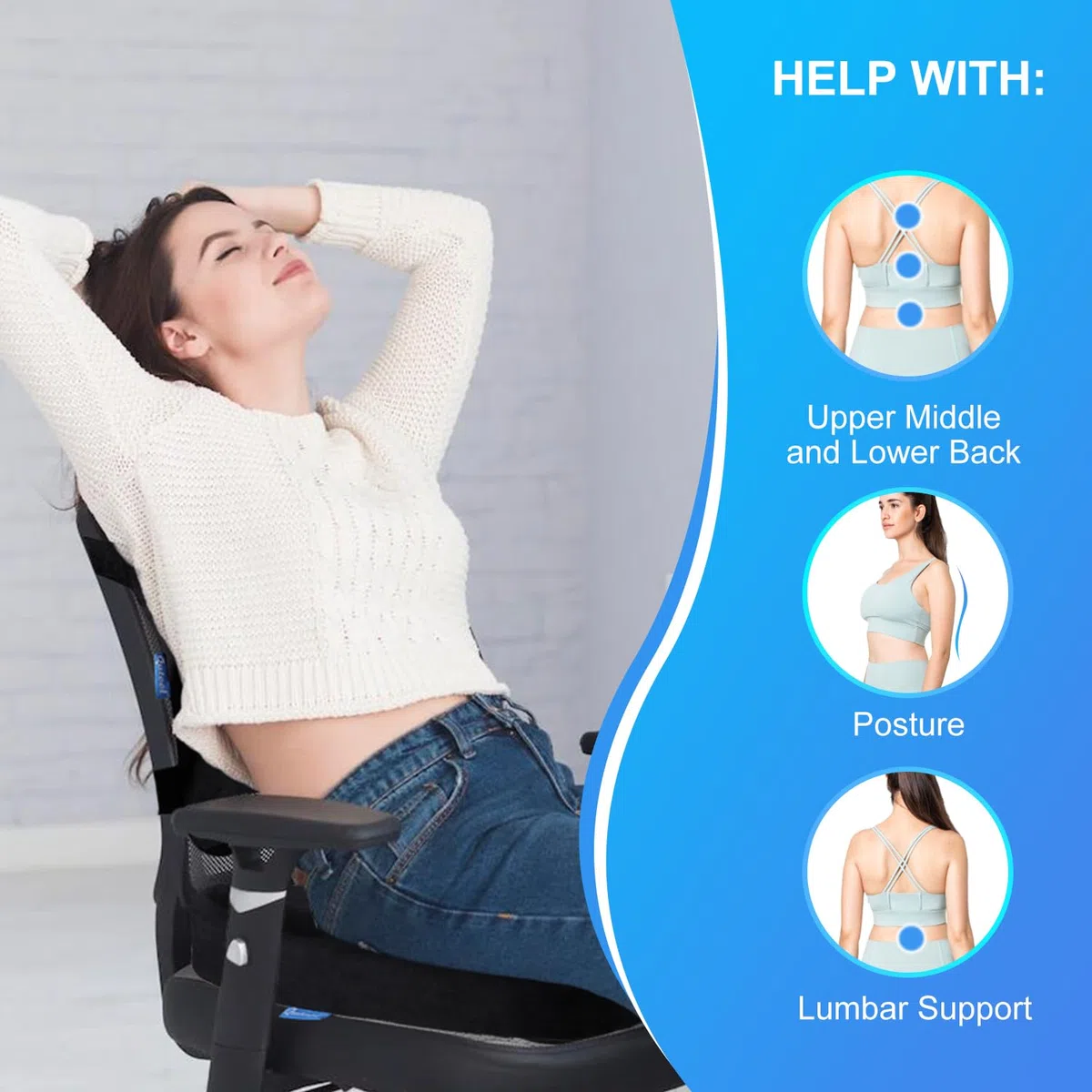 Qutool Cojín para Asiento de coxis y Almohada de Apoyo Lumbar para Silla de Oficina, Coche, Silla de Ruedas (Negro)