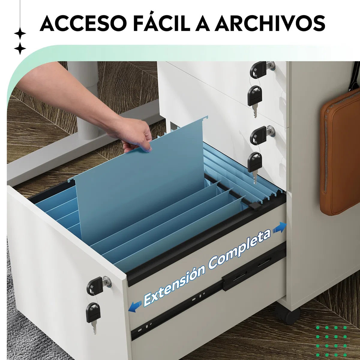 DEVAISE Archivador de 3 Cajones con Cerradura, Mueble Bajo Escritorio Sólido para Documentos A4/Legal/Carta,Blanco