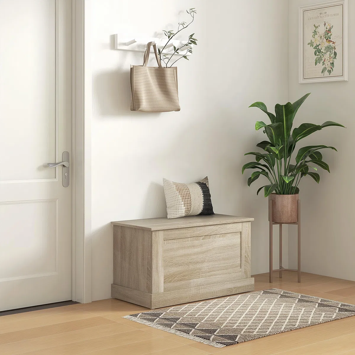 HOMCOM Baúl de almacenamiento, baúl de juguetes de madera, con bisagra de seguridad, para salón, pasillo, 80 x 40 x 45 cm, madera natural