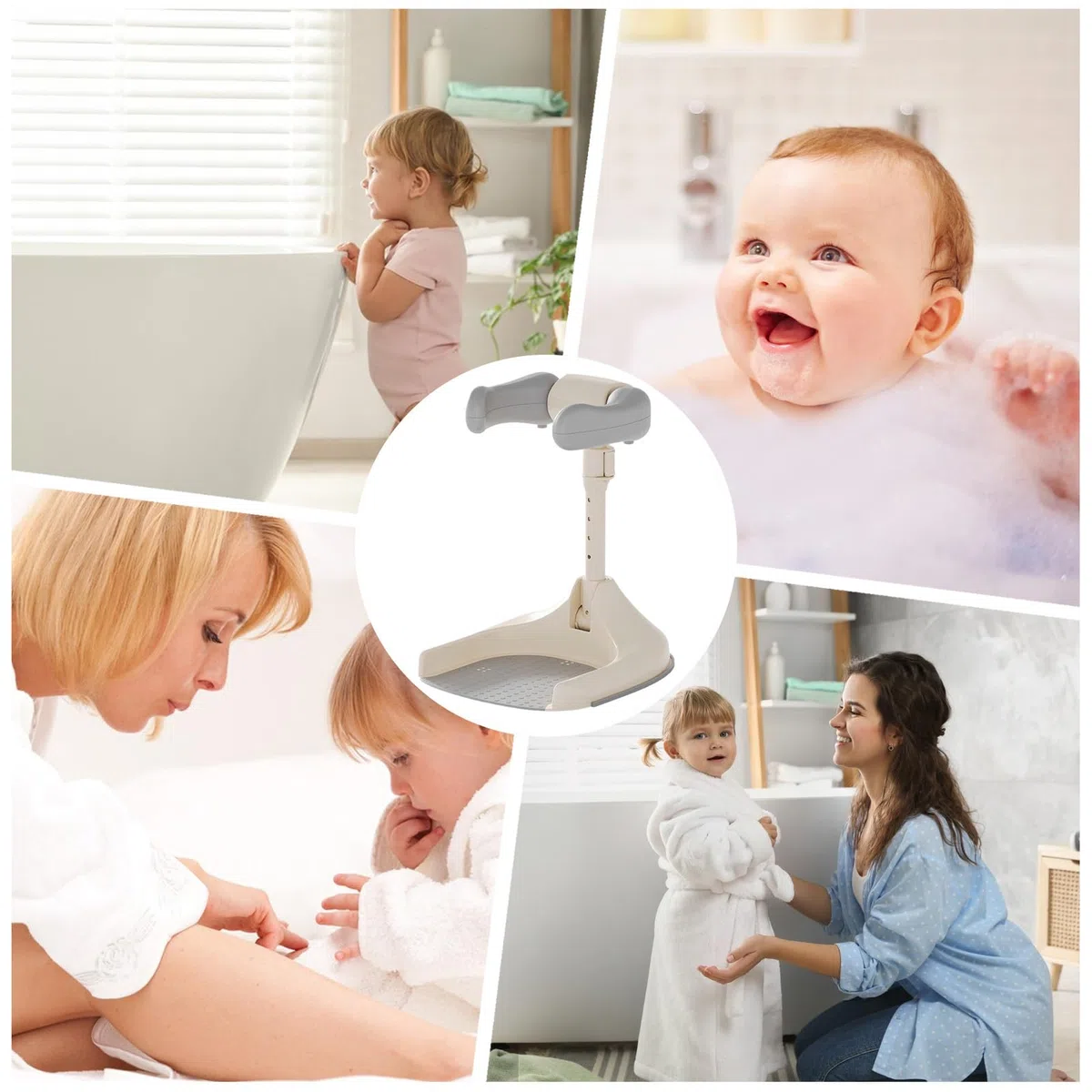 Apoyo para el baby shower, soporte de ducha de baño de bebé | Altura ajustable de soporte de baby shower con base antideslizante | Asiento de lavado de bañera de niño portátil plegable para