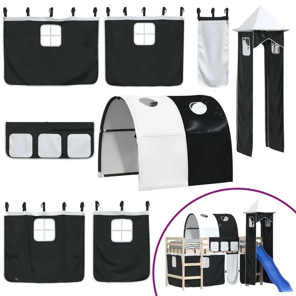 Genérico Cortinas para Cama Alta con túnel y Torre y Negro Mobiliario, Camas y Accesorios, Accesorios para Camas y somieres Negro 3,26 kg