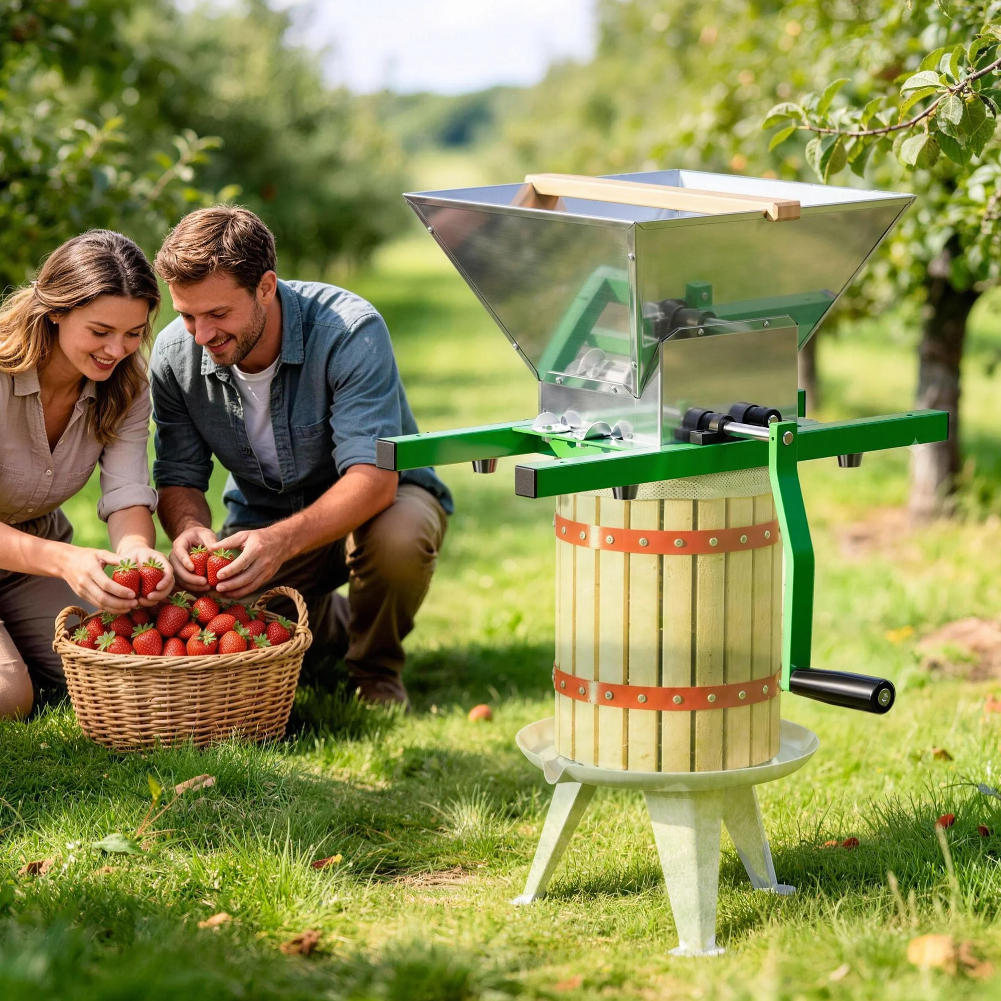 Wiltec Molino de frutas con tolva de 7 l, molinillo con manivela, triturador de frutos blandos como uvas y baya