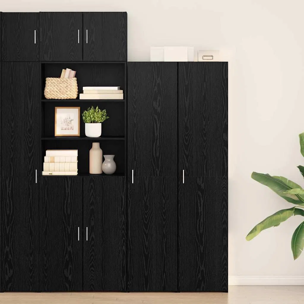 vidaXL Aparador Alto Roble Negro 40 x 42,5 x 185 cm, Alto Mueble Rectangular, Unidad Moderna de Almacenamiento, Gran Armario Interior con estanterías Verticales