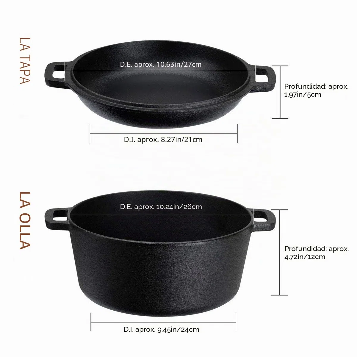 Overmont Olla Holandesa 4.73 L/ 5 Quart Cacerola de Hierro Fundido Tapa de Doble Función Sartén Plancha Pre Sazonado con Cubiertas de Manijas para Camping Cocina Casera Barbacoa Hornear