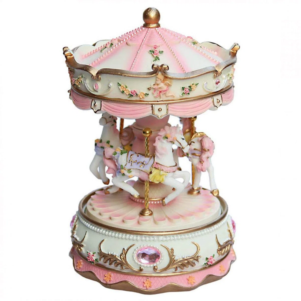 MOVKZACV Caja de música para niñas, carrusel de 3 caballos, giratoria, regalo musical para hija, cumpleaños, Navidad, festival, caja de música (rosa)