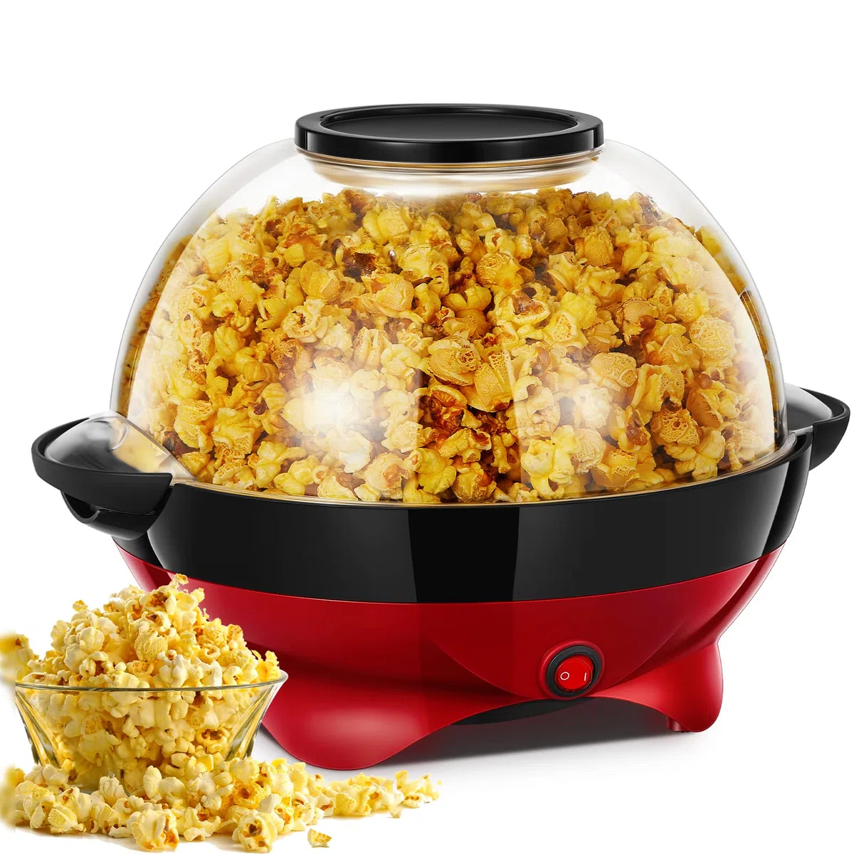 HOUSNAT Palomitero, 5.5L/180g, 800W Máquina de Palomitas Aceite Caliente con Revestimiento Antiadherente y Plato de Calentamiento Extraíble, Silenciosa y Rápida, 2 Tazas Medidoras