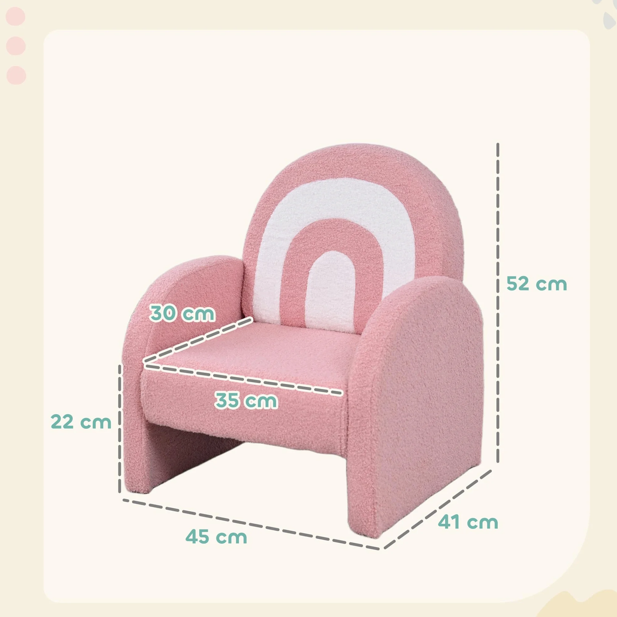 AIYAPLAY Sillón Infantil con Respaldo en Forma de Arcoíris Sofá para Niños de 18-96 Meses Tejido Suave de Borreguito Reposabrazos Carga 45 kg Rosa