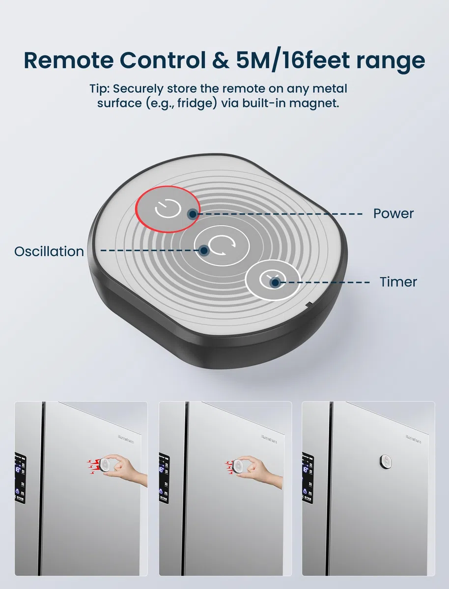 Ventilador de oscilación silencioso montado en la pared de 8.5 pulgadas con control remoto y temporizador, 4 velocidades ajustables para baños pequeños, refrigeración de dormitorio interior para RV