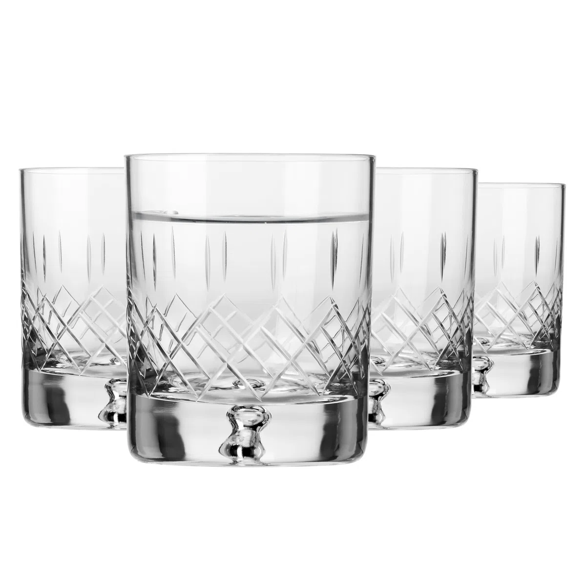 Krosno – Vasos para whisky, bourbon y escocés de 250 ml – Juego de 4 piezas – Colección Saga – Cristal tallado – Hechos a mano – Ideal como regalo