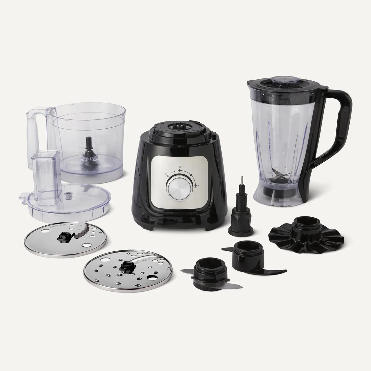 Amazon Basics Combinación de procesador de alimentos y batidor con 2 velocidades, cuenco de 2,4 litros y jarra de 1,5 litros, 800 W, negro