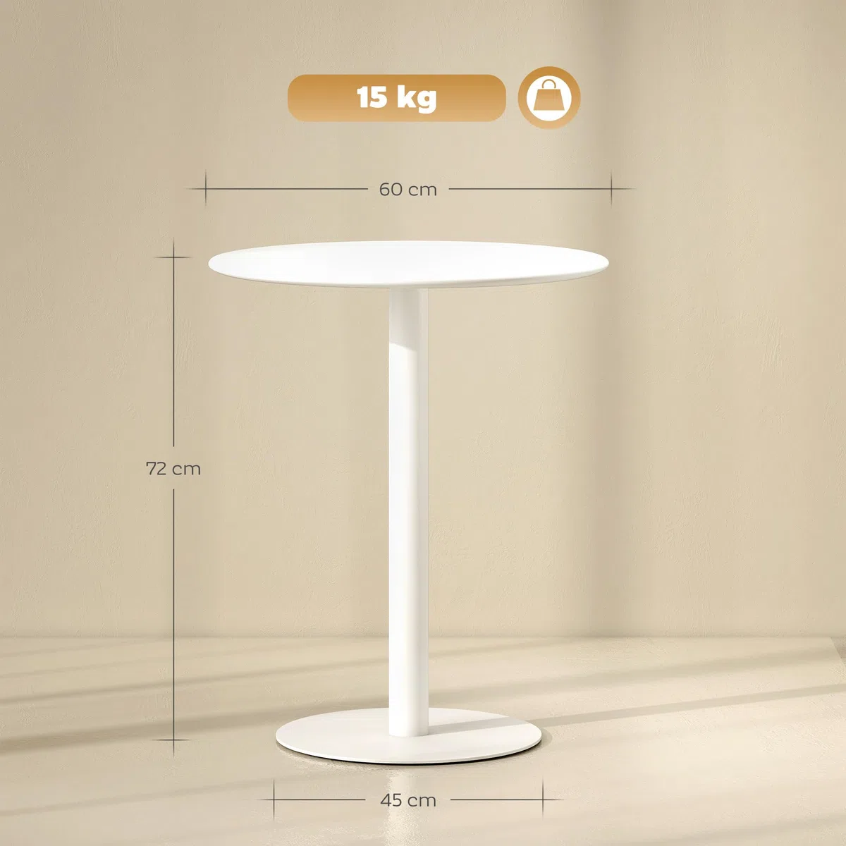HOMCOM Mesa de Comedor Redonda para 2 Personas Mesa de Cocina de Acero para Interior y Exterior Ø60x72 cm Blanco