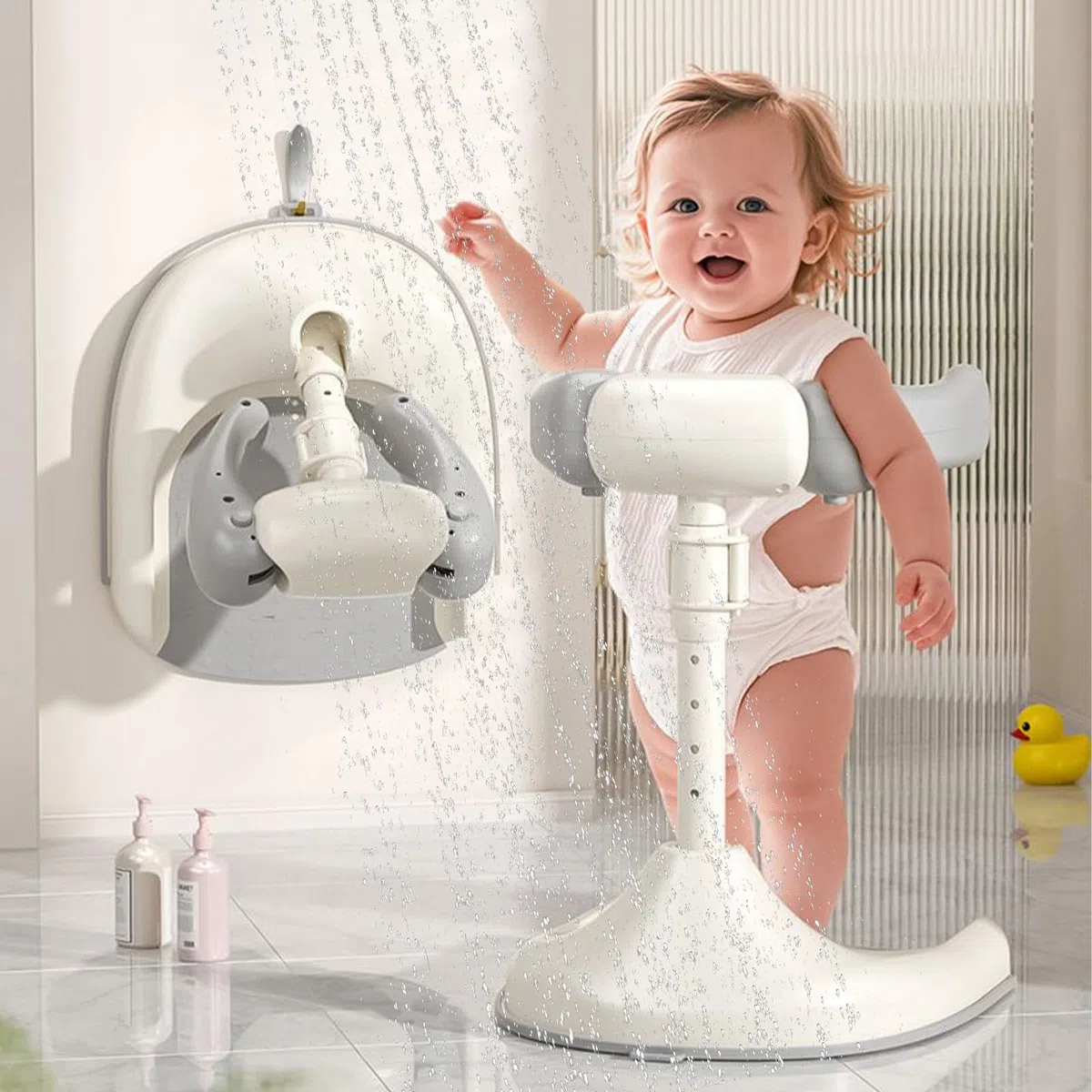 Apoyo para el baby shower, soporte de ducha de baño de bebé | Altura ajustable de soporte de baby shower con base antideslizante | Asiento de lavado de bañera de niño portátil plegable para
