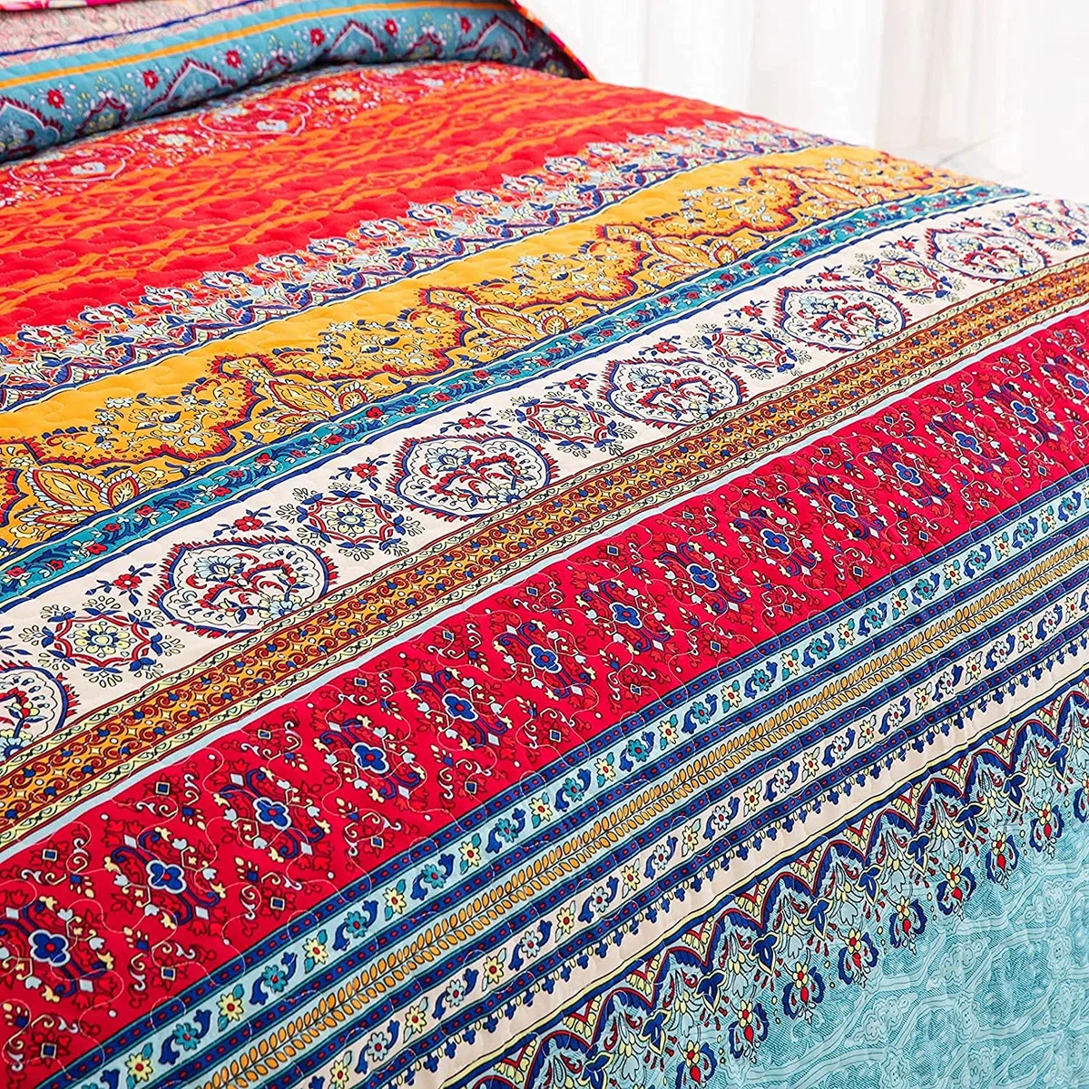 WONGS BEDDING Colcha de 200 x 220 cm, manta bohemia de 3 piezas, edredón acolchado de microfibra con 2 fundas de almohada de 50 x 75 cm para dormitorio como manta de sofá (bohemio)