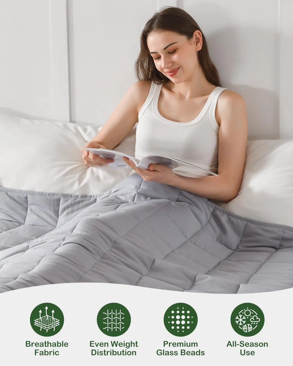 Sivio Manta con peso de 9 kg, manta suave con peso para adultos, manta de microfibra pesada transpirable con cuentas de vidrio para sofá cama para todas las estaciones, 150 x 200 cm, gris