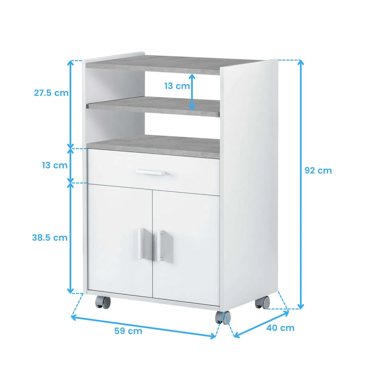 Habitdesign Mueble microondas Cocina Color Blanco y Cemento 1 cajón 2 Puertas 92x59x40 cm