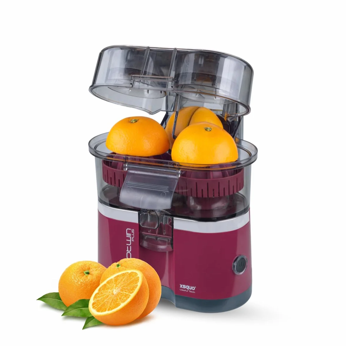 XSQUO Exprimidor de Naranjas Electrico Automatico con Doble Cabezal Zumo Natural Rapido Silencioso Facil Limpieza Compacto Potente Cocina Hogar Diario