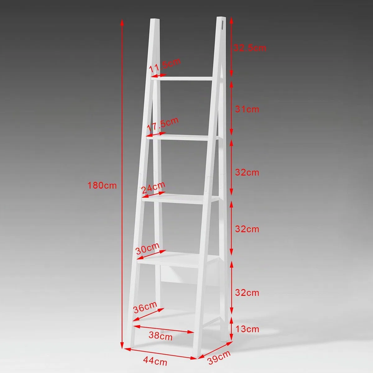 SoBuy Estantería Almacenaje de Madera Librerías para Libros de Pie con 5 Estantes Estanterias de Diseño 44 x 180 x 39 cm Blanco FRG101-W ES