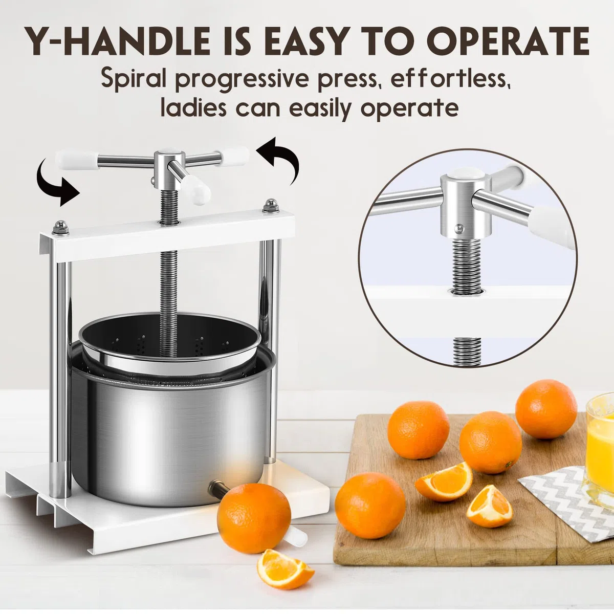 Aufun prensa de frutas 5L cesta de acero inoxidable, prensa de frutas prensa de vino 430 de acero, prensado de uvas, frutas, carne, hierbas, grasa, queso vegetal (5L)