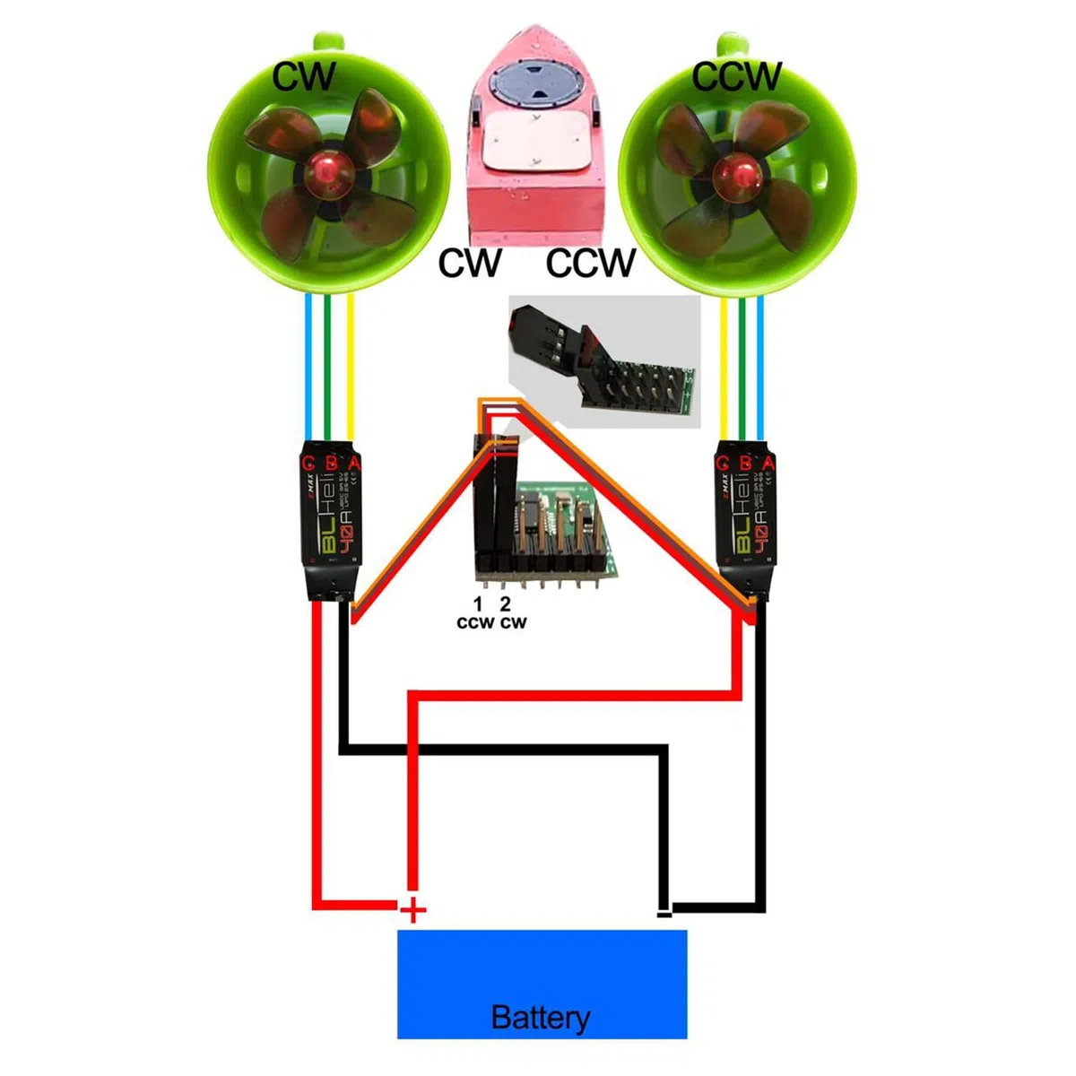 Motor subacuático RC 1000 KV sin escobillas, motor RC impermeable en sentido horario con hélices de 4 hojas, 12-24 V, resistente al agua, motor eléctrico de accionamiento para barco de cebo RC