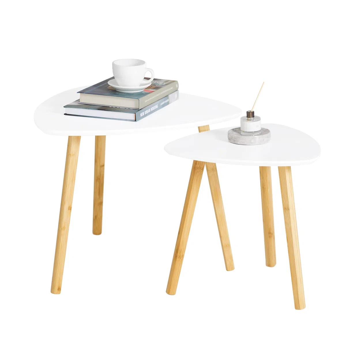 SoBuy 2 Mesas Nido - Mesa Auxiliar para Salón, Grande 55 cm y Pequeña 40 cm, Blanco FBT74-W