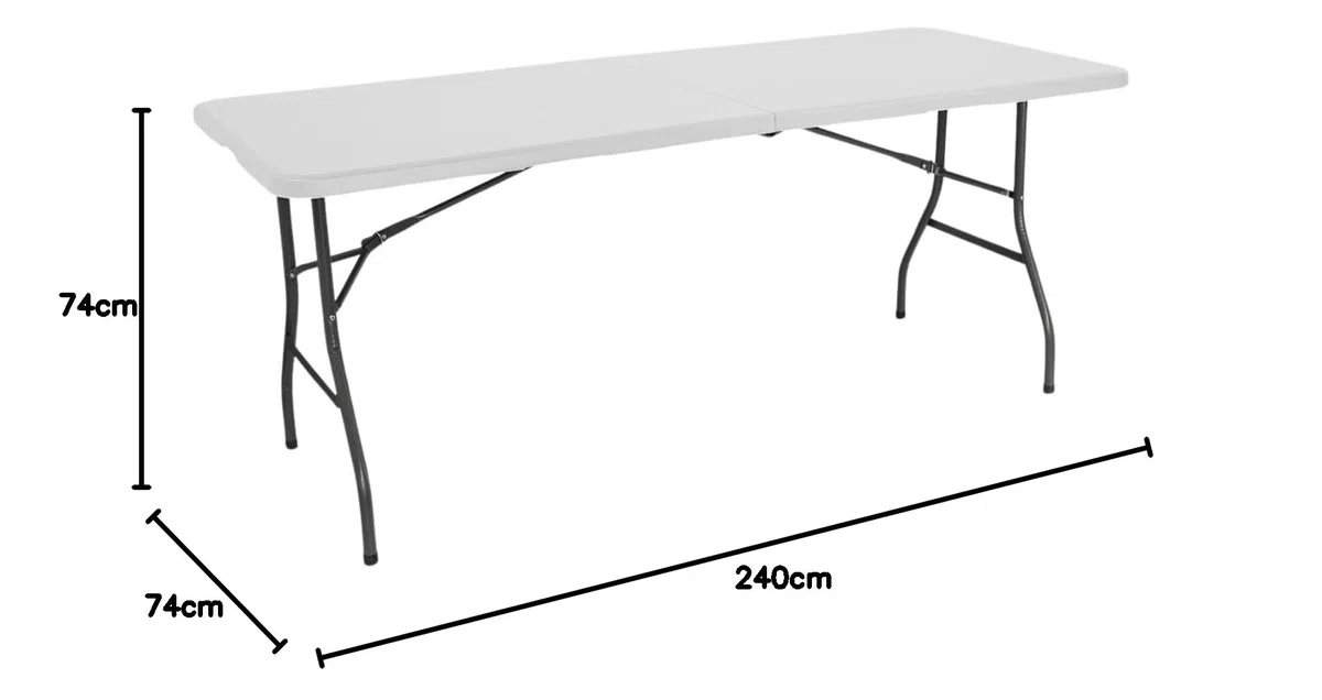 THINIA HOME Mesa Catering Plegable Portátil Blanca 240 cm Multiusos: Camping, Eventos Exteriores o Interiores | Resina y Patas de Acero | 6-8 Personas