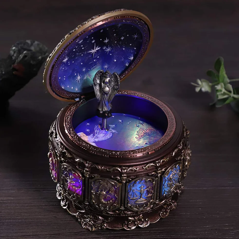 Caja De Música Del Zodiaco Vintage, Caja De Música De 12 Constelaciones Con Diosa Giratoria Centelleante Caja De Música Con Luz LED Regalo Para Cumpleaños Navidad Día De San Valentín(Cáncer)
