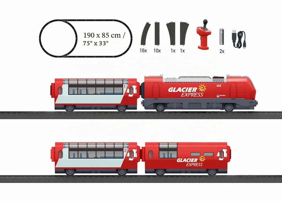 Märklin My World 29348 Glacier Express - Kit de iniciación (Funciona con batería, Cable USB y acoplamientos magnéticos, H0)