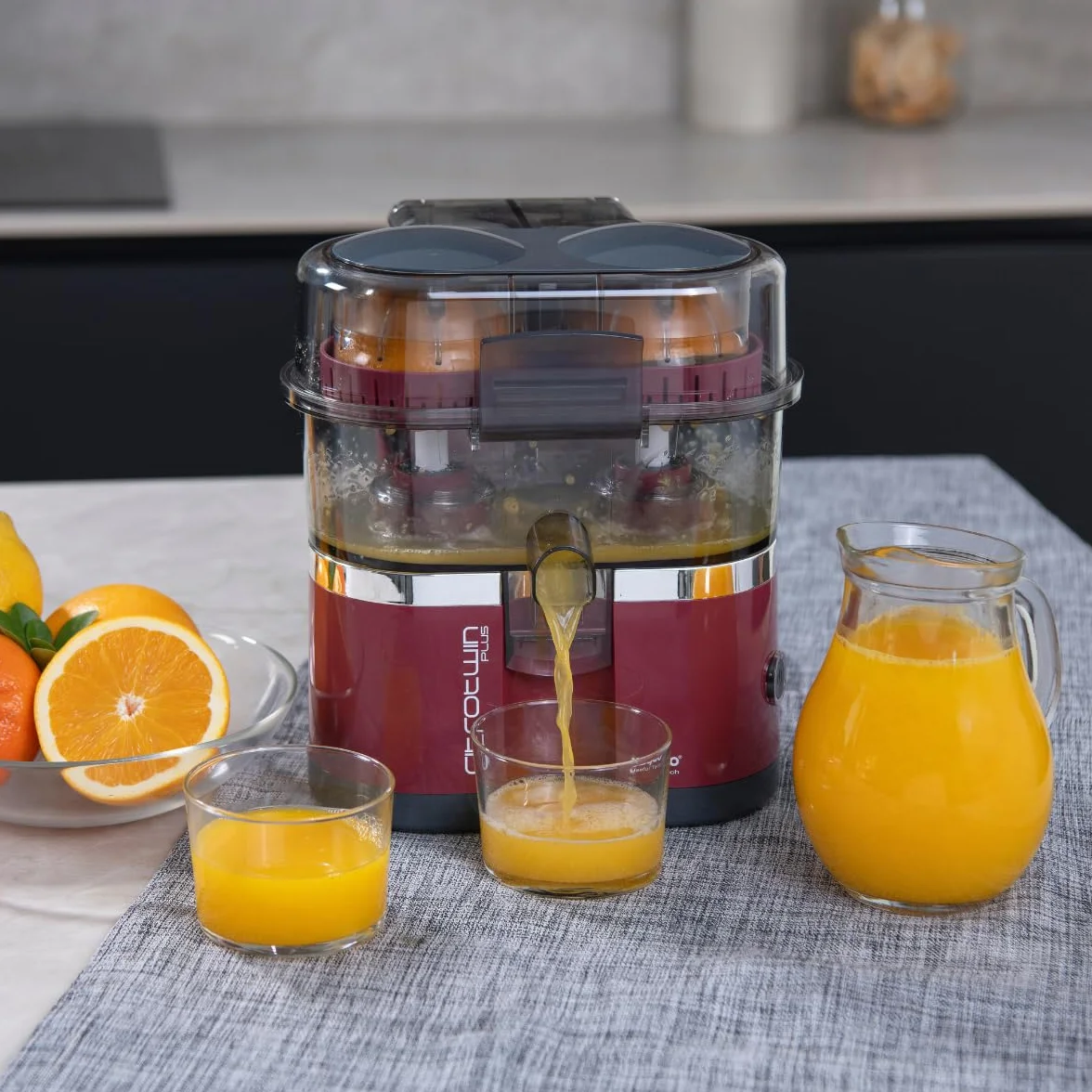 XSQUO Exprimidor de Naranjas Electrico Automatico con Doble Cabezal Zumo Natural Rapido Silencioso Facil Limpieza Compacto Potente Cocina Hogar Diario