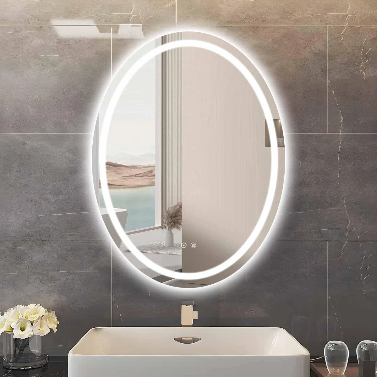 Espejo de baño Ovalado LED 50 * 70 CM, 3 Colores de luz Regulables, función de Memoria, Interruptor táctil, IP44, Ahorro de energía