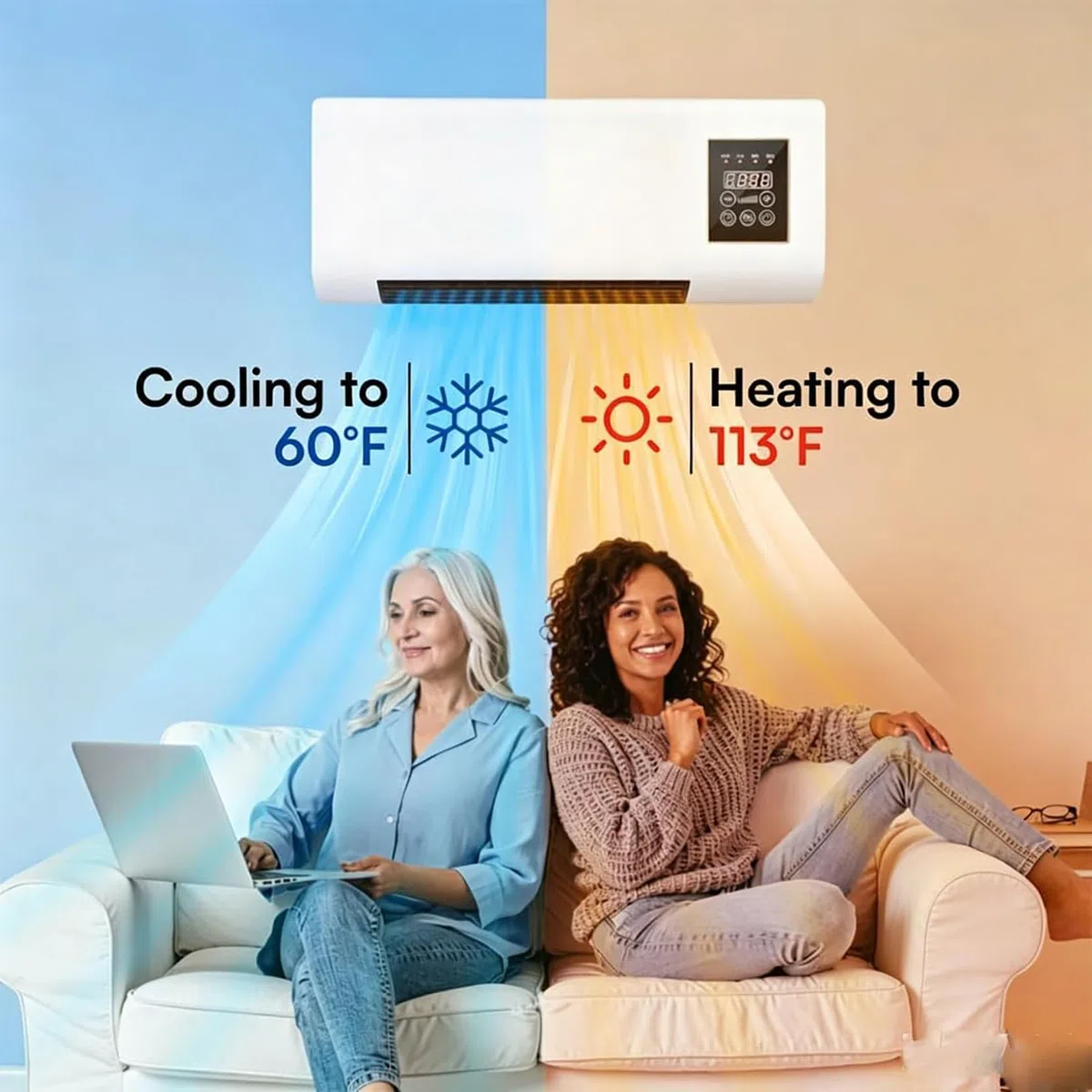 Mini Aire Acondicionado, Aire Acondicionado Portátil de Montaje en Pared de Modo Dual de Enfriamiento Rápido con Control Remoto y Temporizador, Enfriamiento Inteligente, Ventilador de Enfriamiento C