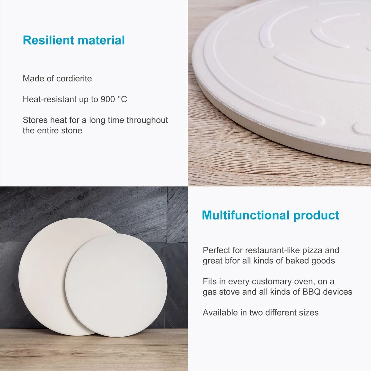 Intirilife Cordierit piedra para pizza XXL redonda - Ø38 cm- para grill y horno- piedra para pizza grande para horno pan tarte flambée - placa de cocina gas grill piedra, piedra para hornear- beige