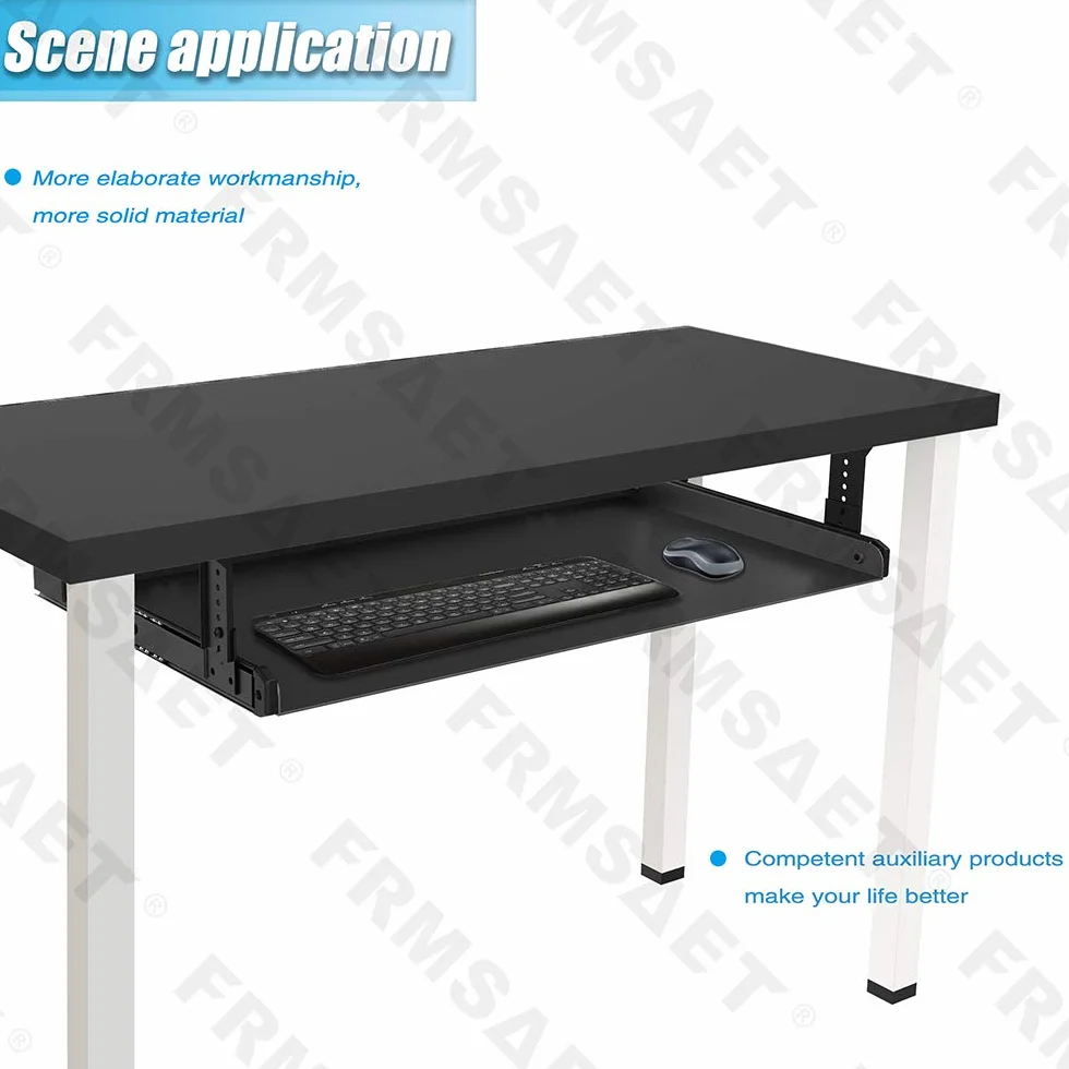 FRMSAET Plataforma para Bandeja de Teclado Debajo del Escritorio 53 cm / 60 cm / 76 cm Organizador de cajones de Material Totalmente metálico Herramienta de Almacenamiento. (76 cm, Negro)