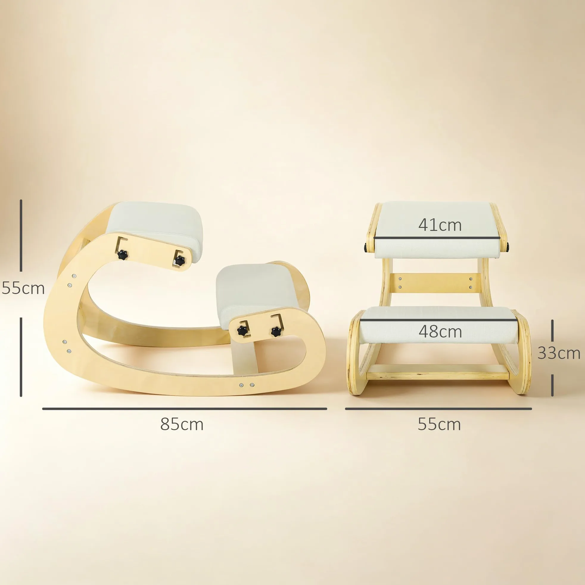 HOMCOM Silla de Rodillas, Mecedora ergonómica de Madera, Silla de Rodillas Ajustable para la Oficina en casa, Mejorar la Postura, Dolor de Espalda, Crema