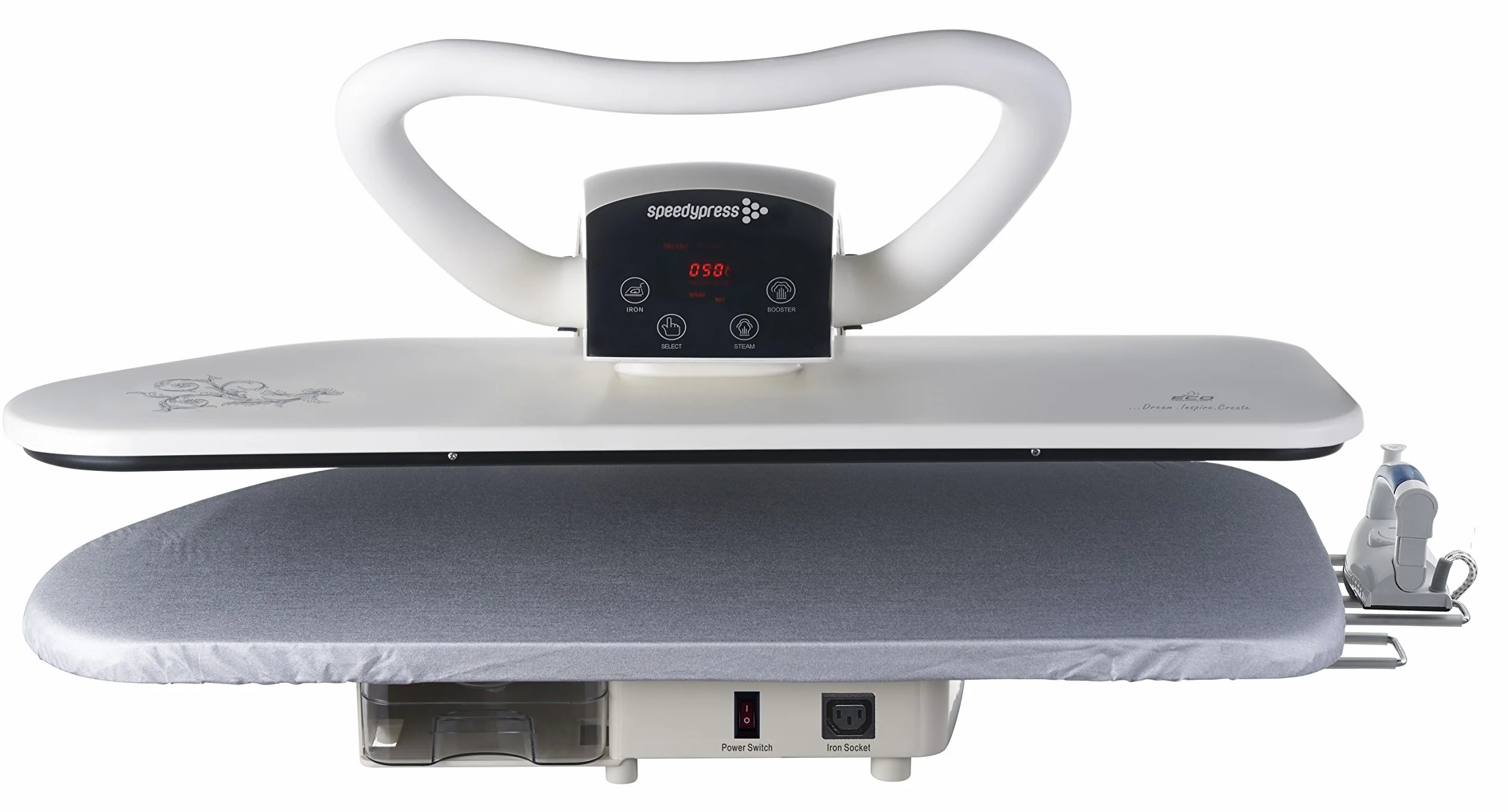 Speedypress Prensa de Planchado a Vapor 91HD Plata Resistente Profesional 91cm (Accesorio de Plancha / Hierro Gratis, Filtro de Agua Antiescala, Cubierta de Repuesto y Fieltro de Espuma)