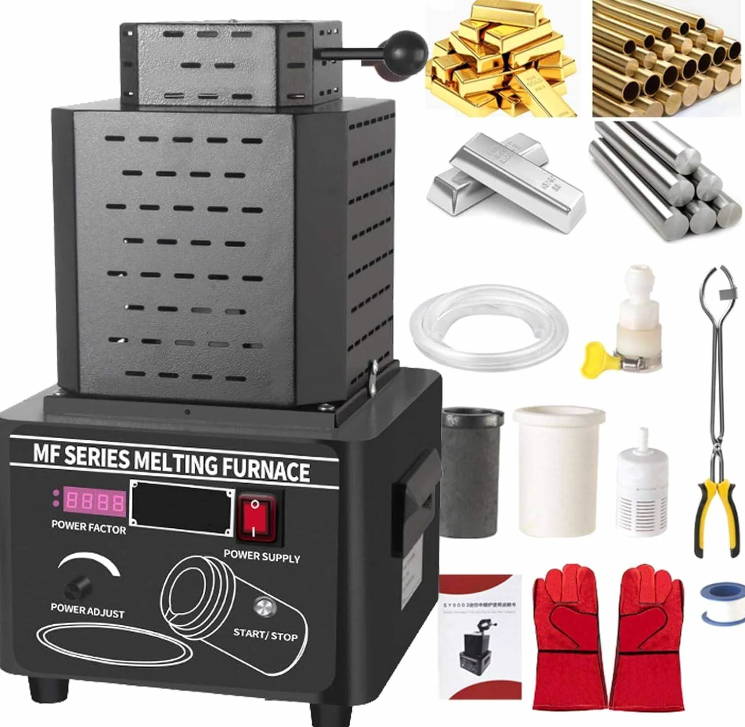Horno de fusión de Oro de 5000 W, Horno de fusión Digital de 1600 ℃/2912 ℉ con crisol de Grafito de 1/2/3 kg, para refinación de Metales, fundición de chatarra, Plata, Oro,BLACK-1KG