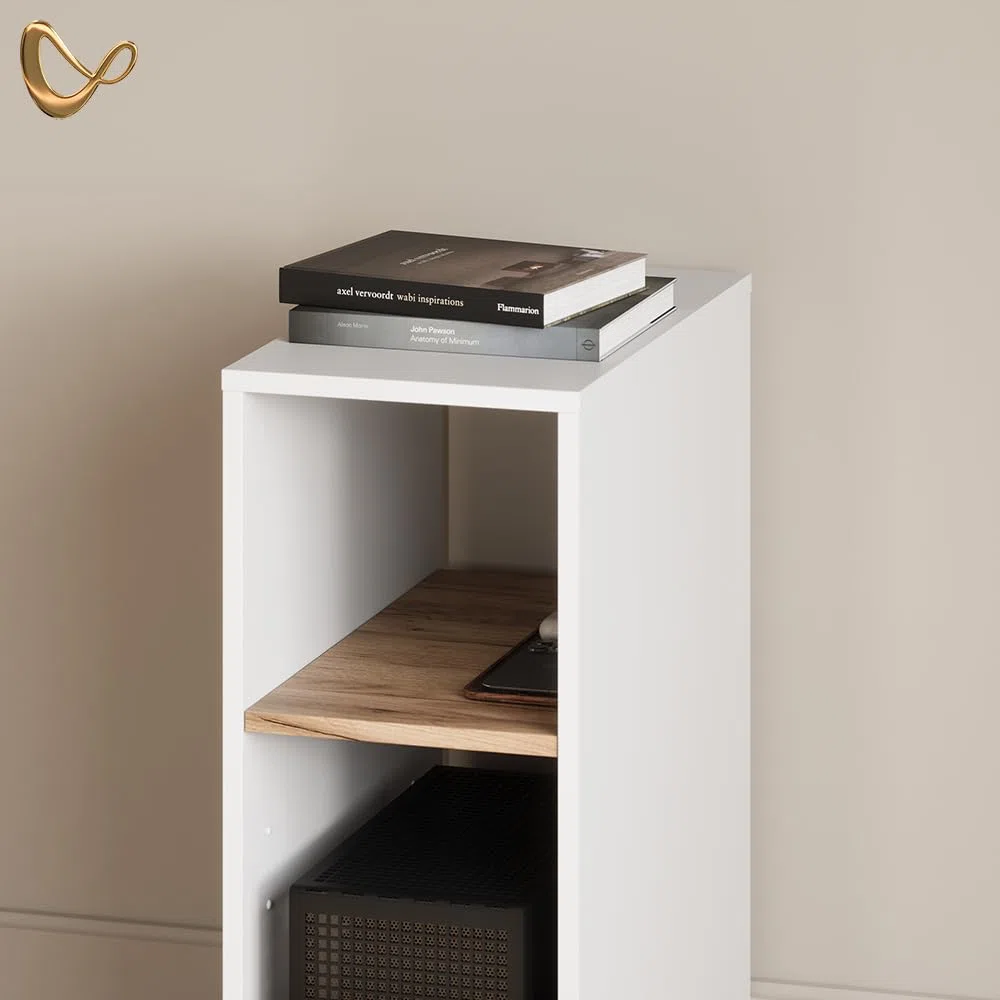 Livinity Armario para PC Lorena, Roble Blanco/Dorado, 28.5 x 72 cm con 2 Compartimentos