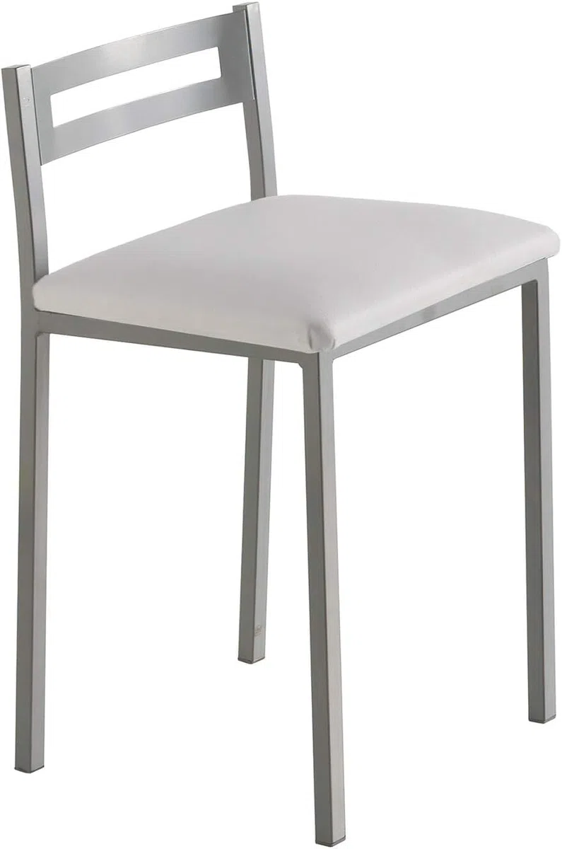 MOMMA HOME Taburetes de Cocina - Pack 2 Taburetes de Cocina, Banquetas, Taburete Bar, Material Metal/Ecopiel, MOLI, Medidas 34x34x65cm (Blanco y Plata)