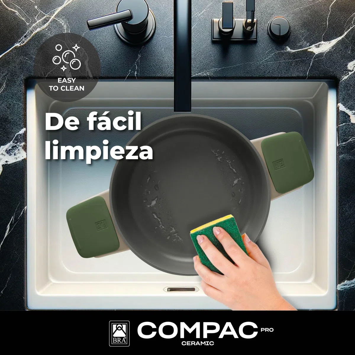 BRA Compac Pro Ceramic | Batería de cocina apilable de 5 piezas, aluminio fundido con antiadherente cerámico, compatible con todo tipo de cocinas, incluida inducción
