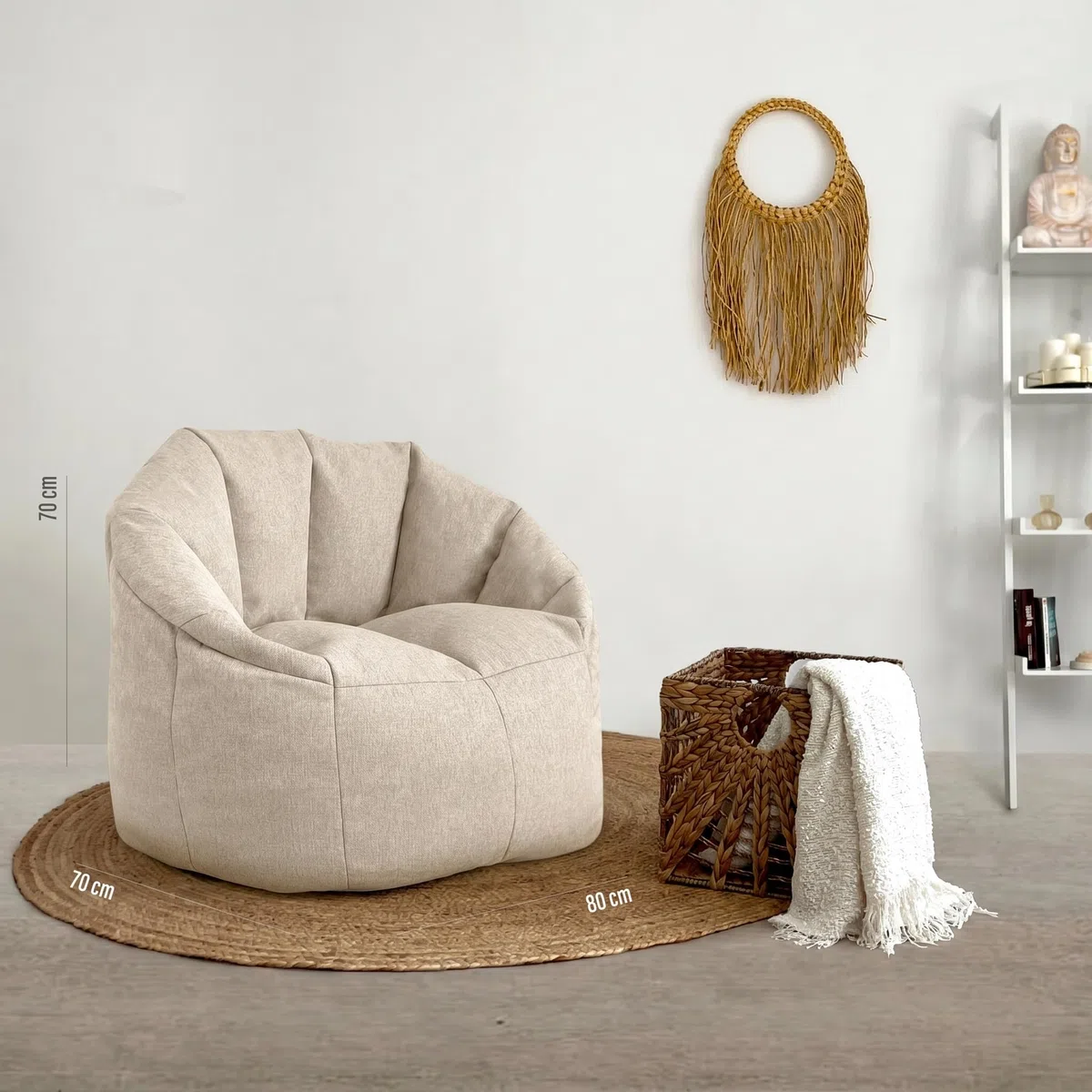Aiire Sillon Puff Salon de Lujo - [85x85x75] Sofa Puf Moderno en Algodón Premium - Puffs con Relleno Incluido para Adultos o Decoracion Habitacion Juvenil - Bean Bag Chair Infantil XXL Beige