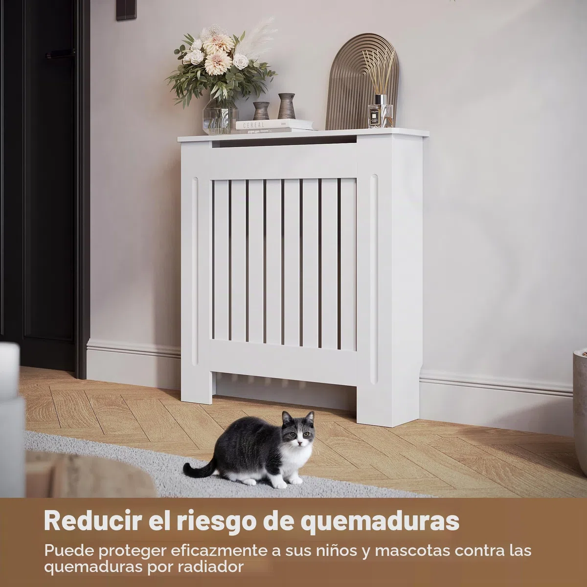 SIRHONA - Cubierta radiador, mamparo vertical, MDF lacado blanco, 78 x 19 x 81,5 cm, se puede colocar decoraciones, adecuadas para el salón, el dormitorio, el pasillo