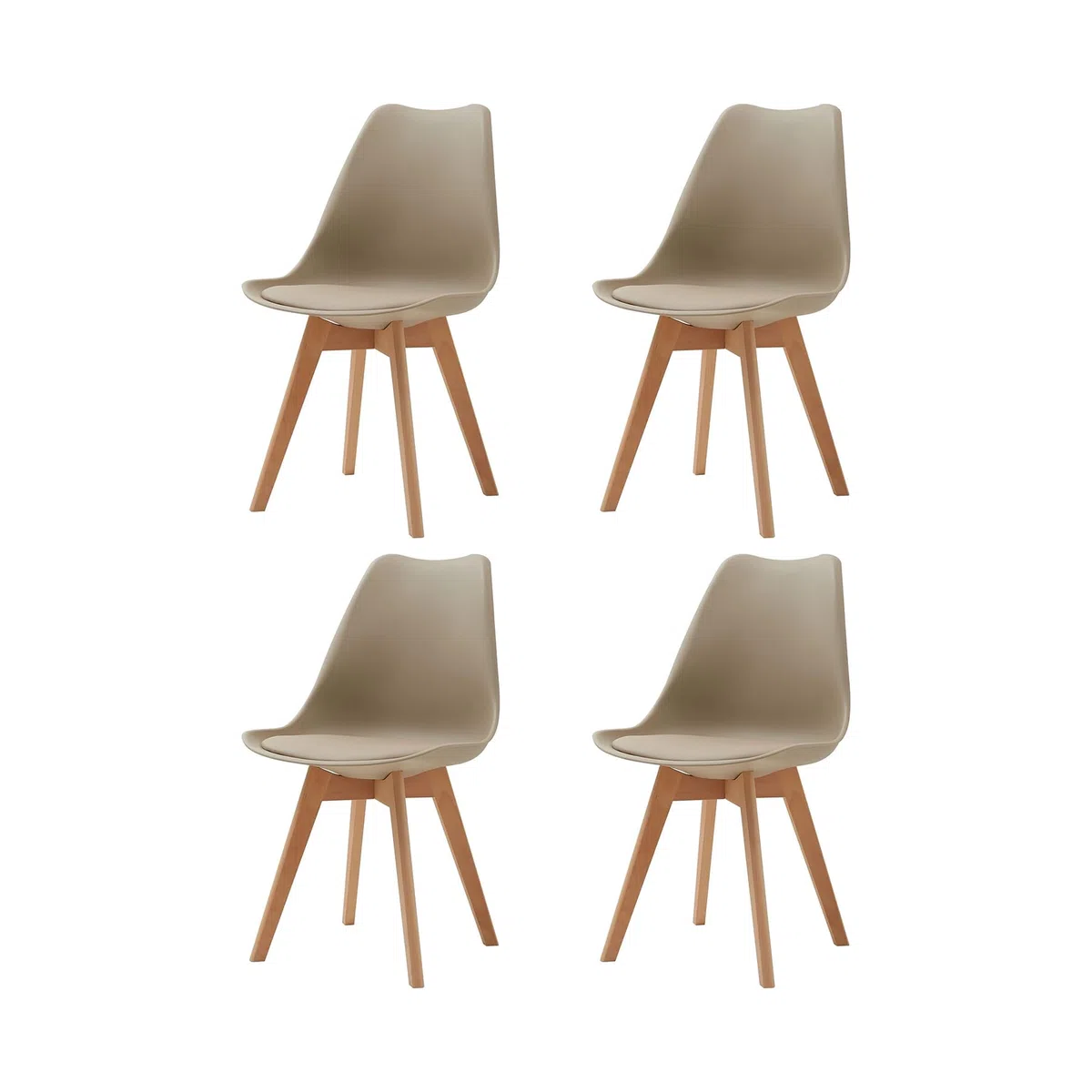 Juego de 4 sillas de Comedor, sillas escandinavas, Patas de Madera Maciza, diseño nórdico ergonómico, Ideal para Comedor, salón, Cocina, Dormitorio (Caqui)