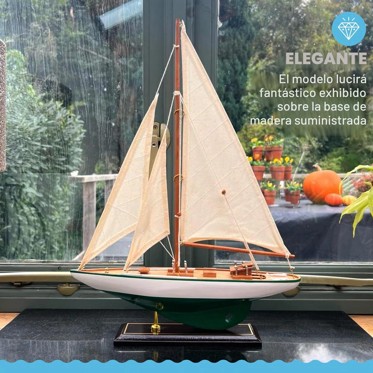 Thorness Detallado 35 cm de largo de madera modelo J Class velero | Yate de carreras de la Copa América | Adorno náutico | Modelo de barco de vela | Modelo de barco totalmente montado