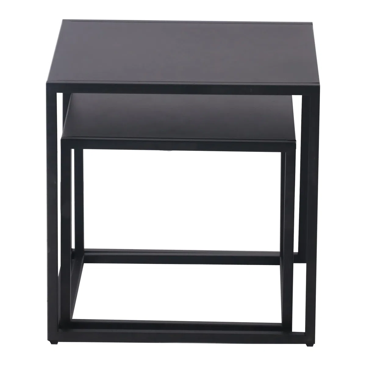 [en.casa] Set de 2 Mesas Auxiliares Nido Mesas Bajas Cuadradas en 2 Tamaños Diferentes para Salón 49 x 40 x 40 cm Acero - Negro Mate