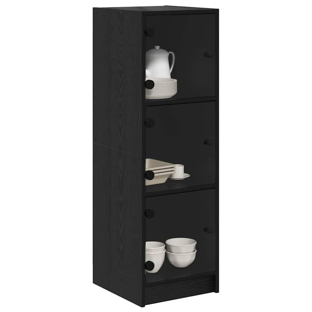 vidaXL Alacena Roble Negro 35 x 37 x 109 cm Madera contrachapada, Comedor, aparador rústico, Mueble versátil, Almacenamiento en Madera, Armario con Puerta de Vidrio