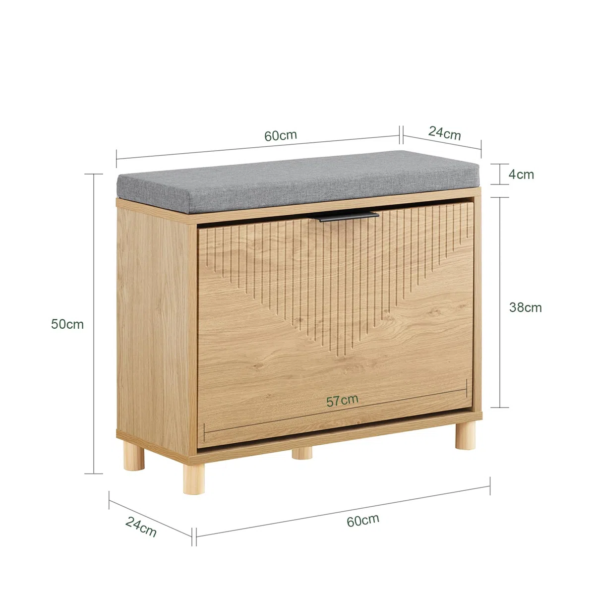 SoBuy Banco Zapatero con Asiento y Almacenaje - Zapatero Entrada Recibidor Compacto con Cojín Gris y Acabado Madera Clara Dormitorio y Recibidor, 60x24x50cm, Capacidad 118kg, FSR199-N