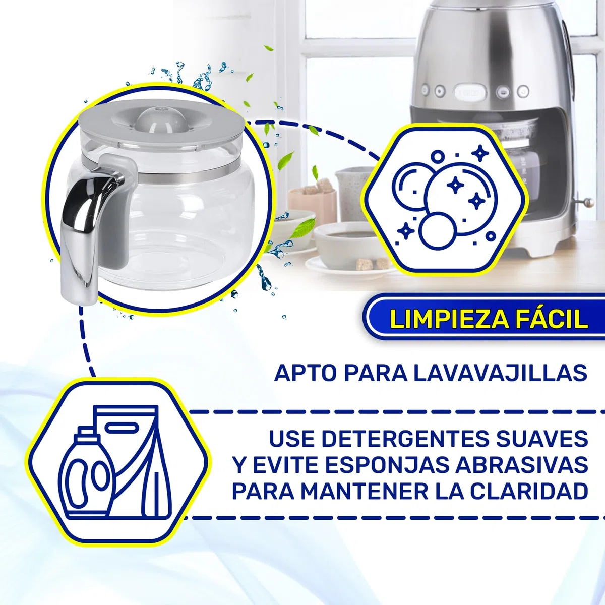 Jarra Cafetera Goteo con Tapa 200x150x130 mm con Código Original 697650076 DCGC01 para Smeg - Garantía de 10 Años - MONTERAL