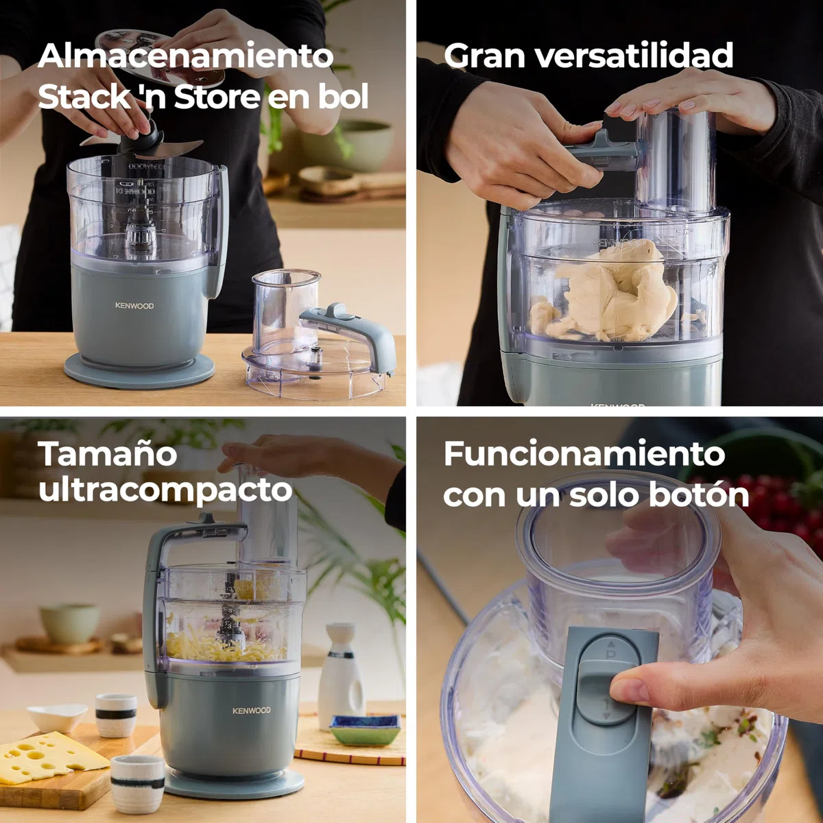 Kenwood, MultiPro Go FDP22.130GY, Procesador de Alimentos, para Picar, Cortar en Rodajas, Rallar, Hacer Puré y Amasar la Masa, con Servicio Exprés, Recipiente, Cuchilla y Disco de 4 mm, 650 W