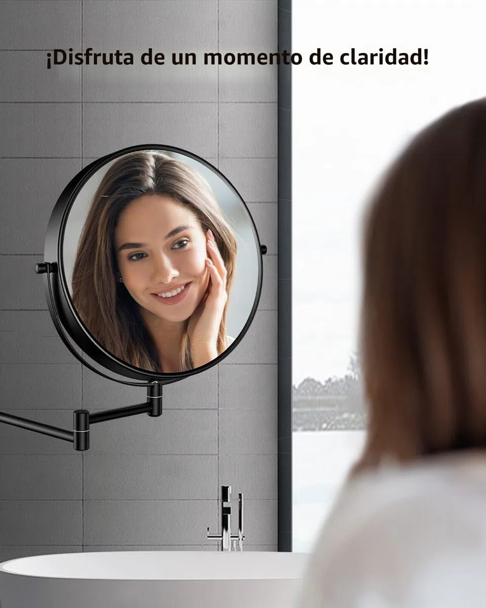 Gospire Espejo de Maquillaje de 9 Pulgadas, Aumento 1X/10X, Espejo Giratorio de Doble Cara, Espejo de Pared de baño Pulido Negro para Mujeres y Hombres