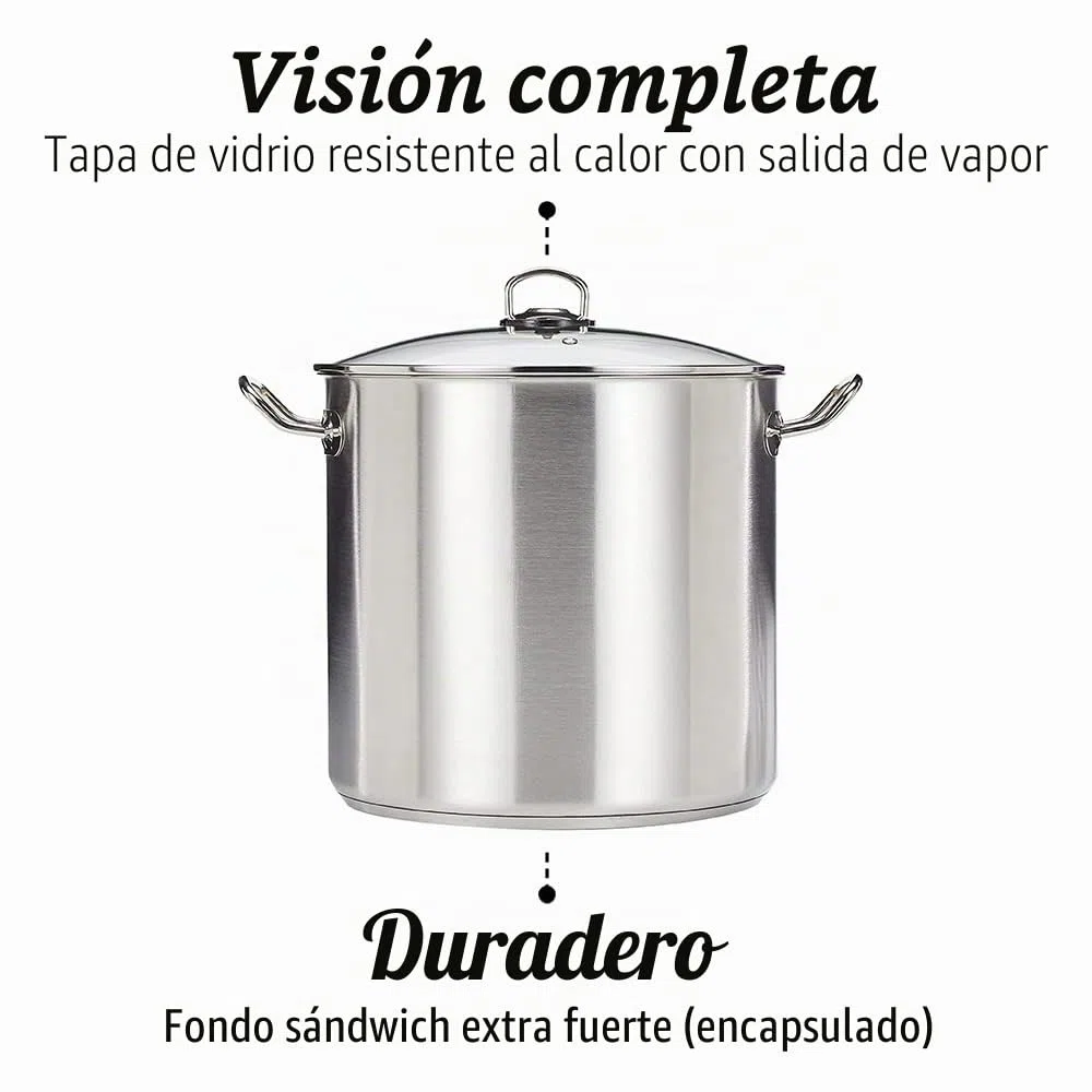 GSW 643474 - Olla grande profesional con tapa de cristal 30 x 28 cm / aprox. 20 litros, de acero inoxidable, plateada, 44 x 31,5 x 29,5 cm, 2 unidades