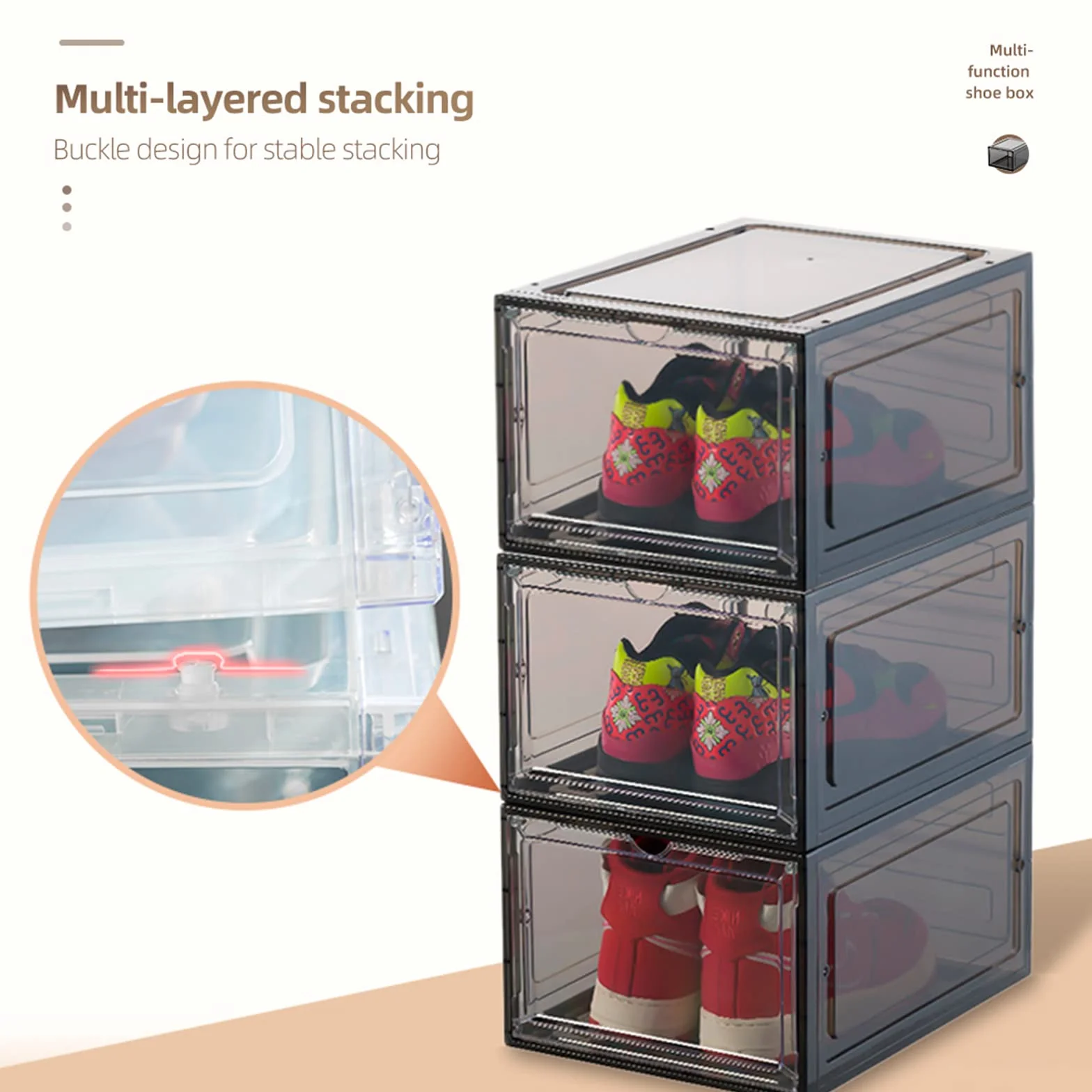 Organizador Zapatos Pack 10. Cajones de Almacenaje de Calzado, Expositor para Zapatillas y Sneakers (Transparente)